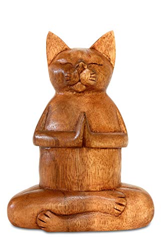 G6 Collection 8" Wooden Hand Carved Siamese Cat Yoga Pose Statue Sculpture Handcrafted Art Decoration Home Decor Accent Decorative Kitty Kitten Figurine Gift Handmade (Fire Log Pose)