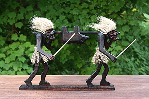 G6 Collection Handmade Wooden Primitive Hunters Tribal Funny Statue Sculpture African Tiki Bar Handcrafted Unique Gift Home Decor Accent Figurine Decoration Artwork Hand Carved (Hunting)