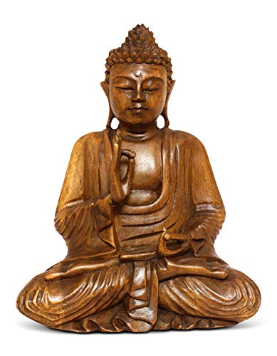 G6 Collection Wooden Serene Sitting Buddha Statue Handmade Meditating Sculpture Figurine Decorative Home Decor Accent Rustic Handcrafted Art Traditional Modern Contemporary Oriental Decor (8" Tall)