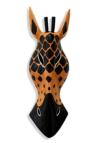 G6 Collection Wooden Tribal Giraffe Mask Hand Carved Wall Plaque Hanging Home Decor Accent Art Unique Sculpture Decoration Handmade Gift Handcrafted Decorative Mask (20" Tall)