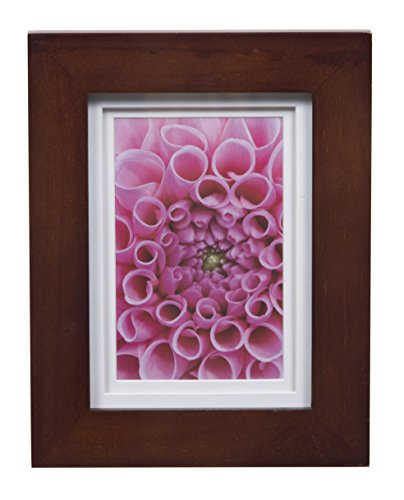 Gallery Solutions 5x7 Flat Walnut Tabletop or Wall Frame with Double White Mat For 4x6 Picture