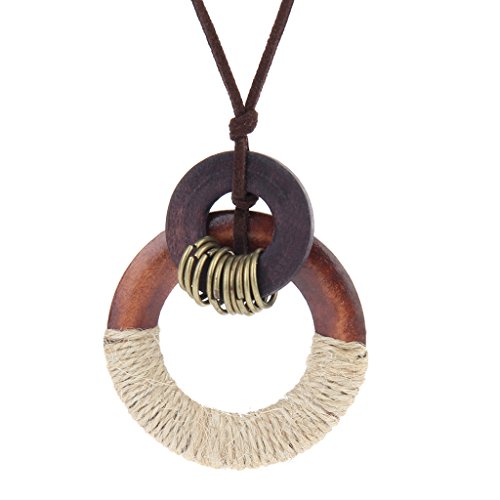 GelConnie Womens Pendant Necklace Wood Handmade Jewelry Leather Necklace Long Rope Sweater Necklace for Woman