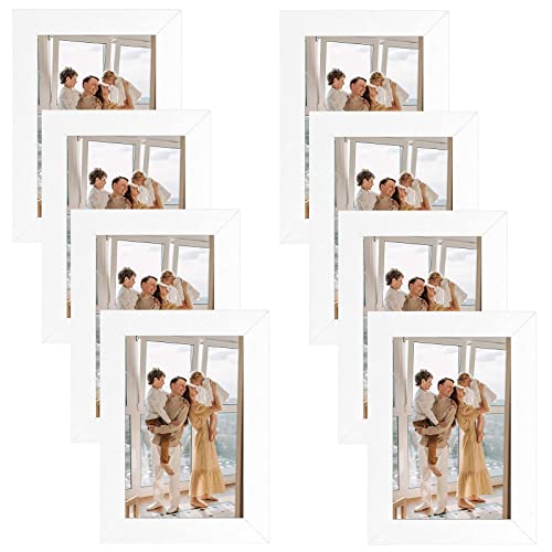 Golden State Art 4x6 Picture Frames Set of 8, Gallery Wall Frame Collage Tabletop Thin Frames with Plastic Cover, Horizontal or Vertical Displays (4x6, White, 8-Pack)