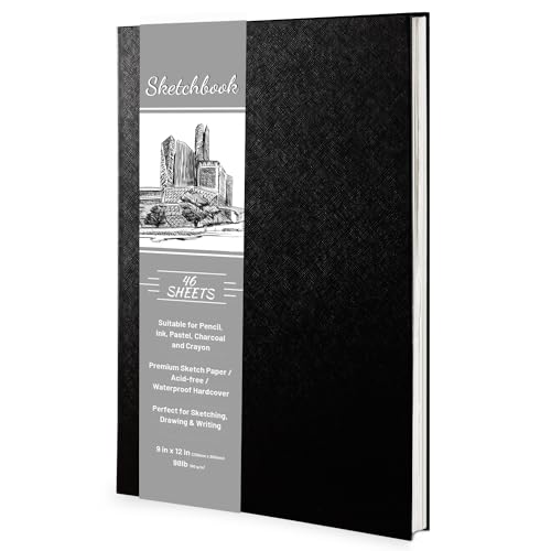 Hardcover Sketch Book 9" x 12", Sketchbook Drawing Pads, 160GSM Thick Smooth Sketching Paper 46 Sheets/92 Pages, Micro-Perforated Pages, Durable Acid Free Drawing Art Paper - A Great Gift