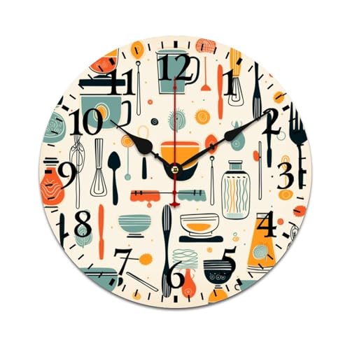 HighonHi 10 Inch Wood Clock Mid-Century Modern Kitchen Creative Decorative Clock Battery-Powered with Quartz Movement Arabic Numeral Mid Century Modern Wooden Wall Clock Living Room Kitchen Bedroom