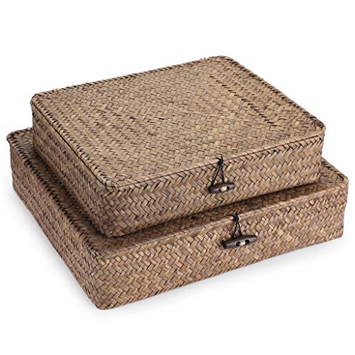 Hipiwe Flat Woven Wicker Storage Bins