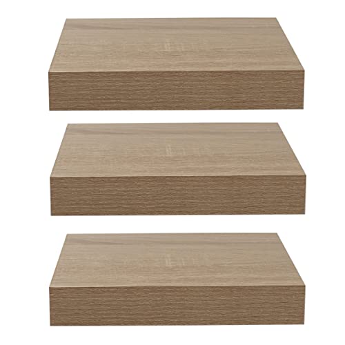 Home Basics Floating Wall Shelf Washed Oak 9" (3 Pack) Contemporary and Modern Shelf for Mini Sculptures, Small Plants, and Essentials | Invisible Mounting Brackets