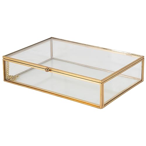 Home Details Vintage Glass Keepsake Box Jewelry Organizer, Decorative Accent, Vanity, Wedding Bridal Party Gift, Candy Table Décor Jars & Boxes, Gold