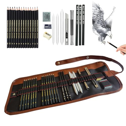 HOTCOLOR Drawing Pencils, 24pcs Art Pencil Set with Graphite Pencils Sketching Pencil Set  Include 12B 10B 8B 7B 6B 5B 4B 3B 2B B HB 2H 4H 6H, Charcoal Pencils for Beginners Artists