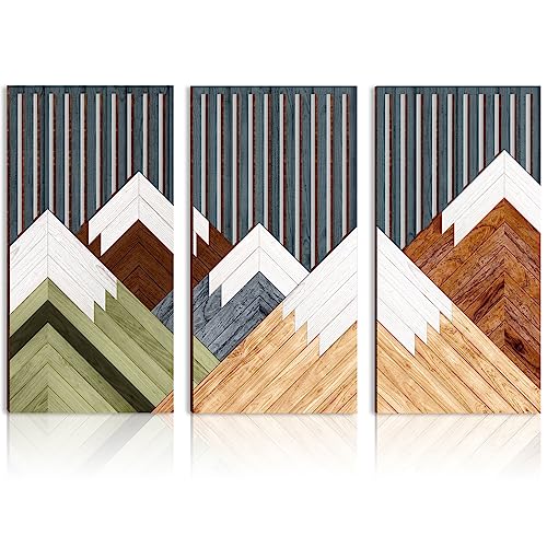 IARTTOP Abstract Mountain Wall Art Geometric Forest Nature Wood Artwork Modern Mountains Wall Decor Boho Wall Art Home Decor Wall Decor for Bedroom Living Room Office Decoration
