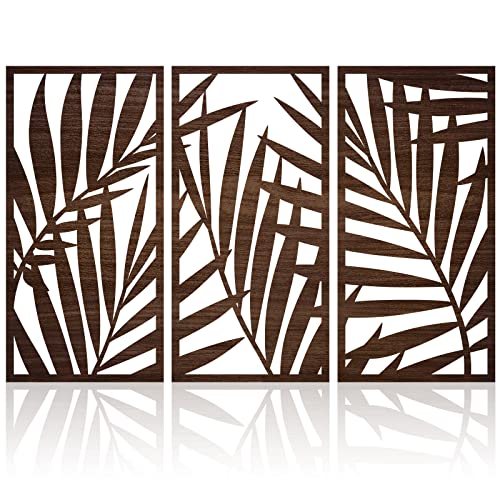 IARTTOP Large Brown Leaves Wall Art Wooden Vintage Tropical Leaves Nature Wall Sculpture Farmhouse Living Room Bedroom Home Decoration 15.9" X 32"