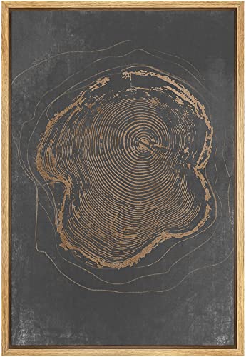 IDEA4WALL Framed Canvas Print Wall Art Brown Gray Country Wood Forest Tree Ring Nature Wilderness Illustrations Modern Art Abstract for Living Room, Bedroom, Office - 16"x24" Natural