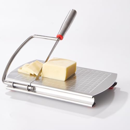 ISZW Multipurpose Cheese Slicer Cutter, Stainless Steel Cheese Cutter Board with Blade for Block Cheese, Effortless Slicing, Guillotine Sausage Ham Biltong Jerky Slicer