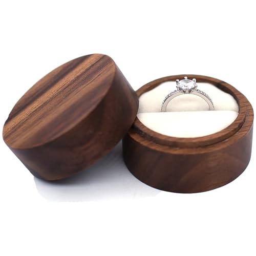 JYCMMFC Ring Box, Wooden Ring Box Mini Engagement Ring Holder Box with, Round Wedding Ring Box for Ring, Elegant and Retro Ring Holder Box for Wedding Ceremony Christmas Monthers Valentine's Day Gift