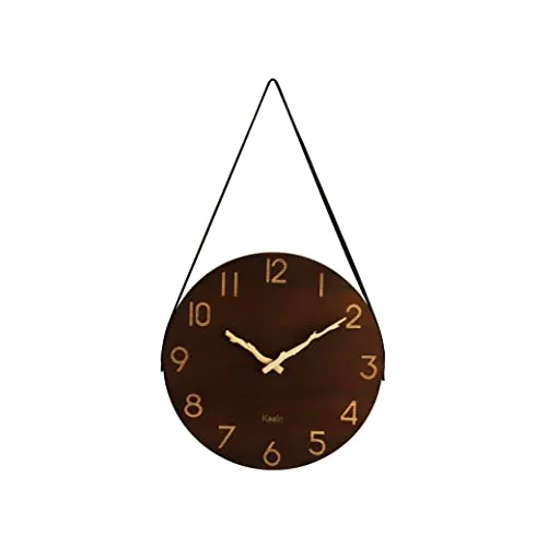 Kesin Wall Clock 10 Inch Silent Wooden Wall Clock Battery Operated Hand Made Retro Fashion Clock with Rope Hanging Decorative for Living Room,Kitchen,Bedroom,Office