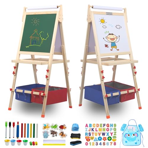 Kids Easel, Art Easel for Kids, Kid's Art Easel with Magnetic Chalkboard & White Board, Kids Art Easel with Paper Roll