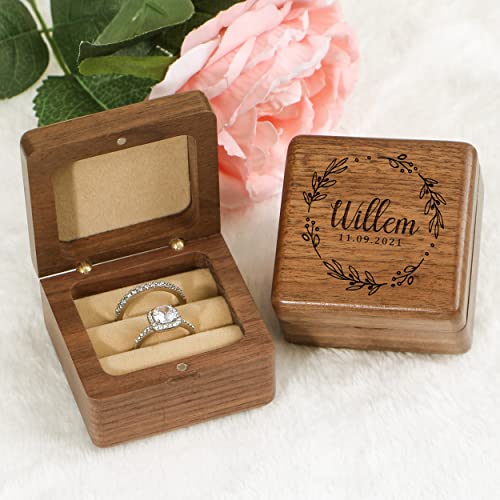 KWOOD Custom Wedding Ring Box, Wooden Ring Box, Square Double Ring Box, Engagement Ring Box, Ring Box Holder, Proposal Ring Box, Wedding Ring Box