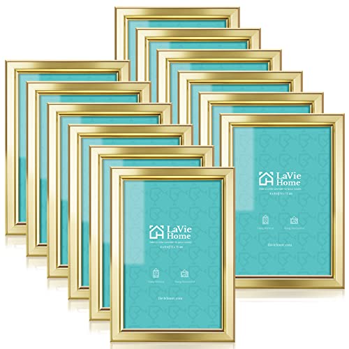 LaVie Home 4x6 Picture Frames (12 Pack, Gold) Simple Designed Photo Frame with High Definition Glass for Wall Mount & Table Top Display, Set of 12 Classic Collection