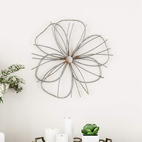 Lavish Home Wall Decor - Metallic Layered Wire Flower Sculpture - Contemporary Hanging Accent for Living Room, Bedroom, or Kitchen (Silver/Gold)