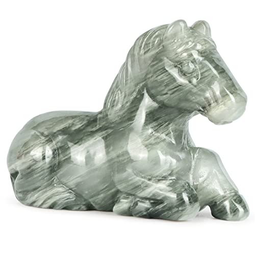 LEADGEM Green Hair Jasper Horse Figurine