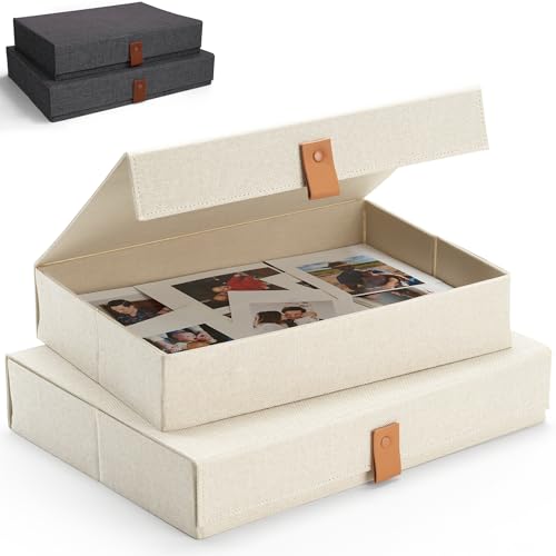Linen Photo Storage Boxes - Set of 2