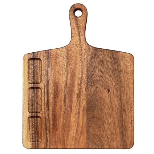 LUBAN Walnut Wood Cutting Board with 3 Compartments, Chopping Board with Handle for Meat, Charcuterie, Vegetables, Bread, Decorative Wooden Serving Board for Kitchen and Dining Room, 17 x 13 x 1 INCH