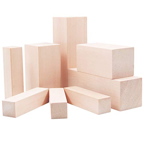 Lulu Home Basswood for Carving, Basswood Carving Whittling Blocks Kit for Beginners, 8 Pieces Smooth Basswood Carving Blocks for Kids and Adults