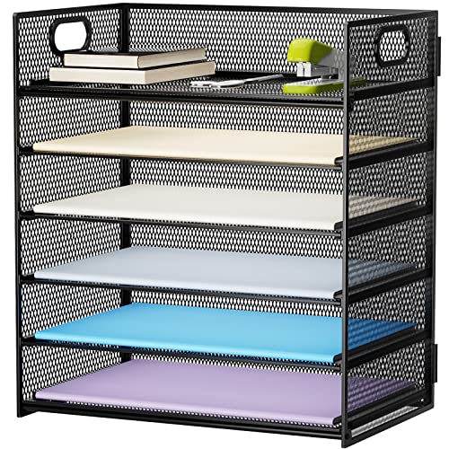 Marbrasse Mesh Desk Organiser Tray, 6 Tier Letter Tray Organiser with Hander,Office Trays Desk Organiser Accessories, Paper Tray Organiser for A4 File Holder - Black