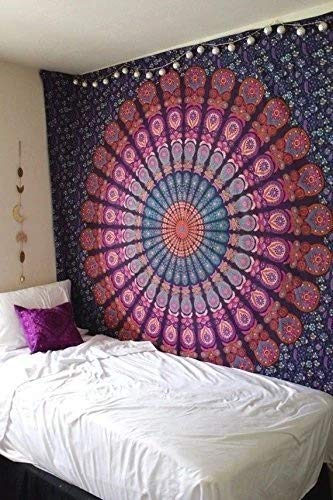 Marubhumi Indian Mandala Tapestry Hippie Hippy Wall Hanging, Bohemian Wall Hanging Tapestries, Bedspread Beach Tapestry, Purple, Medium Size, 50 x 60 Inch