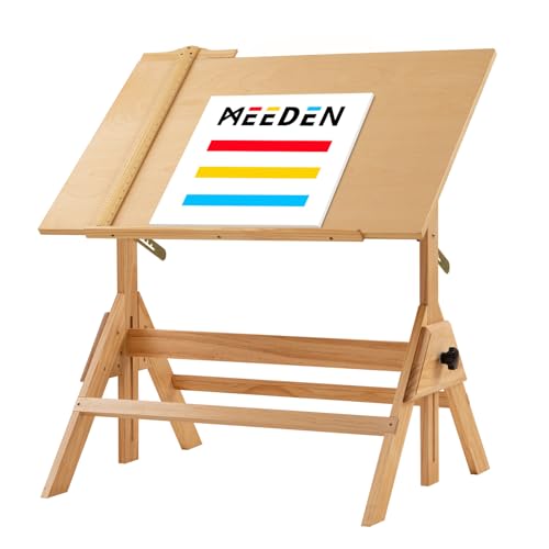 MEEDEN Solid Wood Drafting Table, Artist Drawing Desk, Writing Desk Studio Desk, Art Craft Table with Adjustable Height and Tiltable Tabletop for Artwork, Graphic Design, Reading