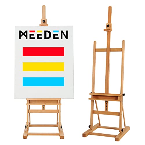 MEEDEN Studio H-Frame Easel with Storage Tray, Solid Beech Wood Artist Painting Easel, Best Wooden Floor Easel, Holds Canvas Art up to 48"