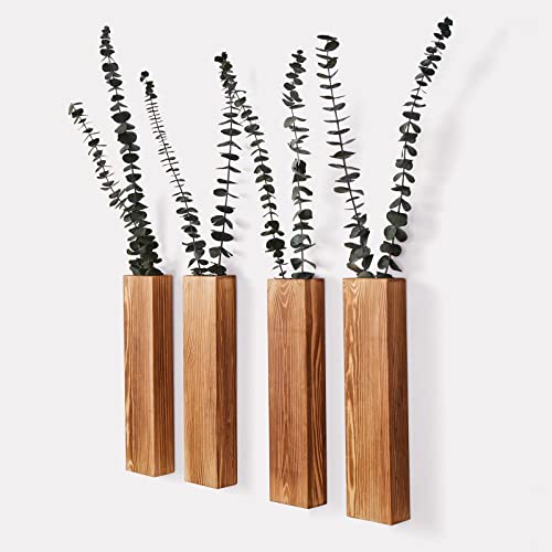 Mokof 4 Pack Wall Planters for Indoor Plants, Wood Wall Decor for Bedroom Living Room, Modern Farmhouse Wooden Pocket Wall Vases for Dried Flowers and Faux Greenery Plants (Brown)