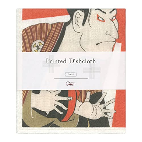 Nawrap Printed Dishcloth, Made in Japan, 6 Ply, Soft, Durable and Absorbent, Ukiyoe Kabuki Actor Art by Sharaku