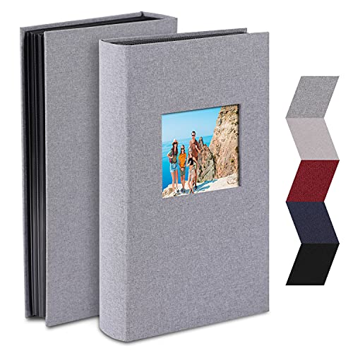 NESCL Photo Album 4x6 Photos Hold 408 Slip-in Acid-Free Black Pockets Picture Book, Linen Cover Small Photo Albums for Wedding Anniversary Family Baby Vacation Christmas Gifts (Grey)