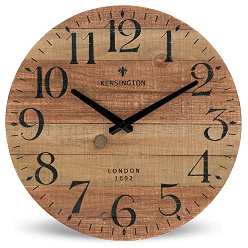 NIKKY HOME Rustic Farmhouse Wood Wall Clock - 12 Inch Battery Operated Silent Non Ticking Distressed Wooden Shiplap Clock for Kitchen, Living Room, Bedroom, Bathroom