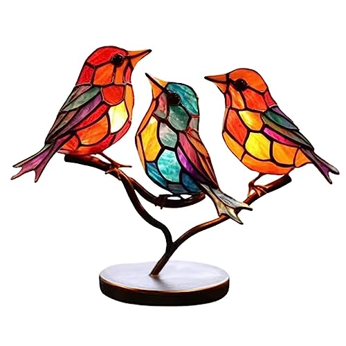 Ochine Metal Birds On Branch Desktop Ornaments, Bird Statue Ornaments, Metal Flat Vivid Birds Decoration On Branch, Double Sided Multicolor Birds on Branch Art Craft Statue Table Gift for Bird Lovers