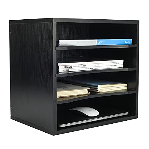 PAG Office Supplies Desk Organizer Wood File Mail Sorter with 3 Adjustable Drawer Boards,Black