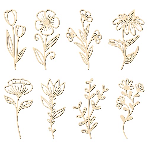 PerKoop 8 Pcs Wooden Wildflowers Wall Decor Colorable Wooden Flowers Cutout Signs Boho Wood Flowers Wall Decals Hanging Sculpture for Kids Nursery Wall Art Bedroom Living Room Decor