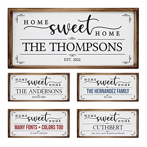 Personalized Home Sweet Home Sign for Home Decor - Personalized Wooden Rustic Farmhouse Decor (8 x 17 inches)