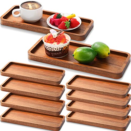 Rtteri 10 Pcs Mango Wooden Serving Platters Rectangular Wood Serving Trays 12 x 5 Inch Wooden Cheese Plates for Food Solid Wood Charcuterie Board for Snack Fruit Sushi Appetizer Home Bar Decor