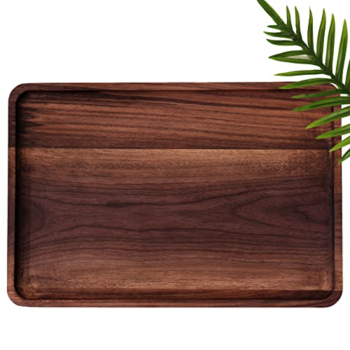 Rustic Walnut Wood Serving Tray,13"x9" Rectangle Platter Tea Tray Coffee Table Tray,Kitchen Tableware Decor Decorative Wood Dessert Cup Tray,Wood Vanity Tray for Jewelry (Rectangle)