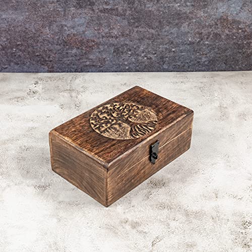 Samhita Handmade Mango Wood Tree of Life Engraving Beautifully Keepsake Box Jewellery Organiser Unique Gift Ideas for Men & Women (Flame Work Finish)