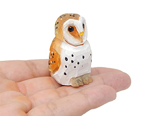Selsela Barn Owl Wood Figurine Fake Miniature Decoration Forest Bird Carved Small Animal Sculpture Garden Statue