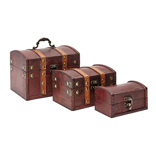 Set of 3 Wooden Pirate Treasure Chest Boxes, Decorative Vintage-Style Treasure Box for Classroom, Party Decorations Keepsakes (3 Sizes)