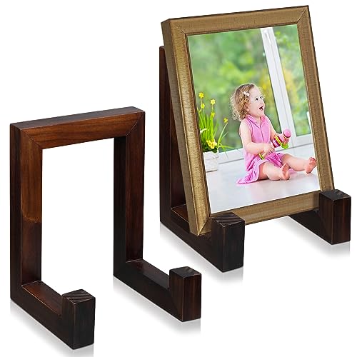 Soaoo 2 Pcs Wooden Plate Stand for Display, 8 Inch Plate Holder Decorative Picture Frame Stand Plaque Stand Holder Easel Table Top Easels for Display Picture, Book, Art, Photo, Plaque (Brown)