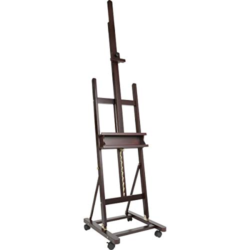 SoHo Urban Artist Wooden H-Frame Artist Studio Floor Easel Adjustable Multi Angles for Small to Extra Large Canvas Paintings up to 71" high - Mahogany Stain Finish