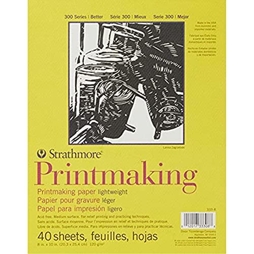 Strathmore 300 Series Printmaking Paper Pad, Glue Bound, 8x10 inches, 40 Sheets (120g) - Artist Paper for Adults and Students - Block Printing, Linocut, Screen Printing