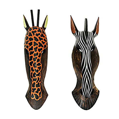 Things2Die4 Zebra and Giraffe Jungle Carved Wooden Mask Wall Hangings 19 Inch,Multicolor,One Size