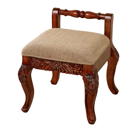 Touch of Class Victoriana Vanity Chair - Natural Cherry - Handcrafted Solid Wood - Victorian Style Design - Accent with Cushion Seat - Wooden Furniture Chairs for Bathroom, Bedroom