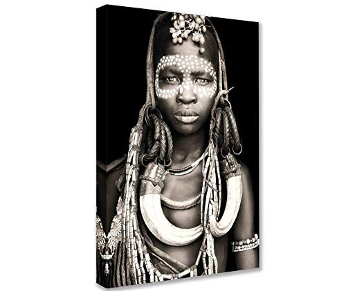 Tucocoo Wall Decorations for Living Room Indigenous African Pictures African American Woman Painting on Canvas Contemporary Artwork Home Decor Wooden Framed Gallery-Wrapped Ready to Hang(24''x36'')